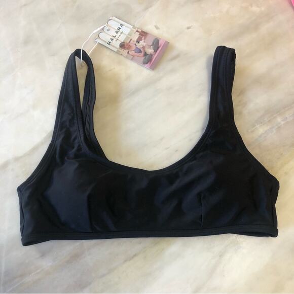 NEW halara black Solid U Neck Bikini Top Swimsuit size small - Picture 2 of 5
